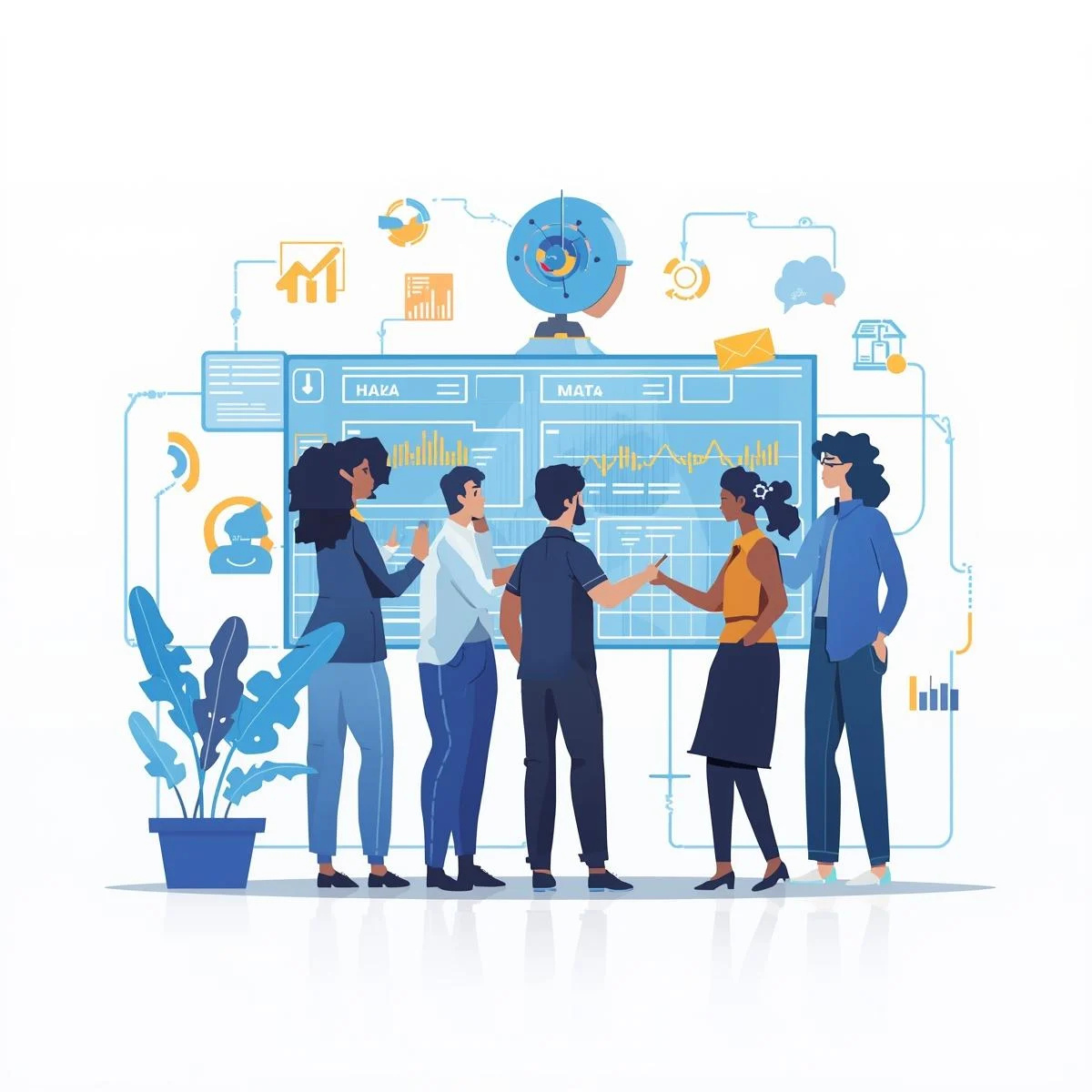 A GROUP OF PEOPLE  DOING DATA ANALYSIS.